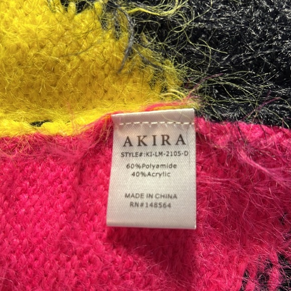 AKIRA NWT Size M Black Pink Yellow Faux Fluffy Fur Sleeveless Mini Dress (0459) - Picture 12 of 13